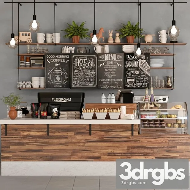 Design project of a coffee point with desserts sweets and a coffee machine. coffee house 3dsmax Download