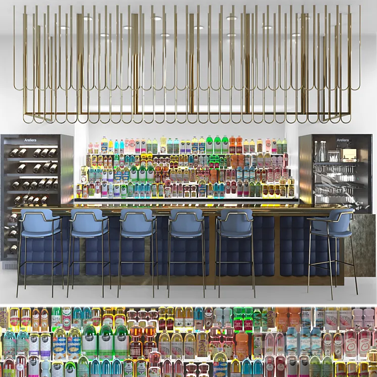 Design project of a restaurant with a rack with alcohol. bar counter 3DS Max