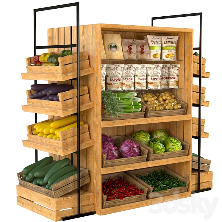Designer rack in a supermarket with vegetables fruits and cereals 3 3DS Max