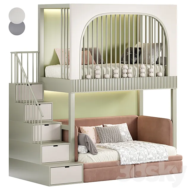 Designer two-level bed Kids room 09 3ds Max