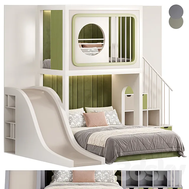 Designer two-level bed Kids room 10 3DS Max Model