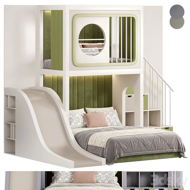 Designer two-level bed Kids room 10 3dsMax Model