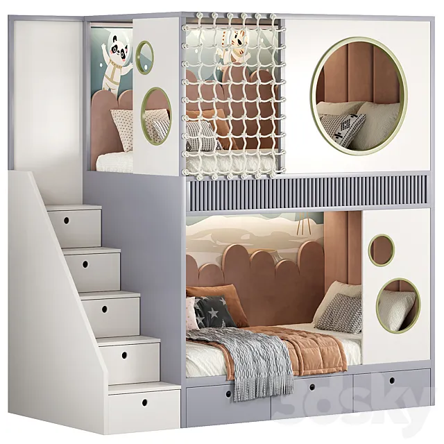 Designer two-level bed Kids room 20 3DS Max Model