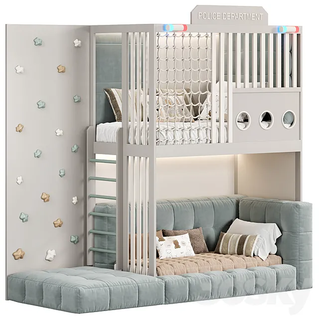 Designer two-level bed Kids room 3ds Max