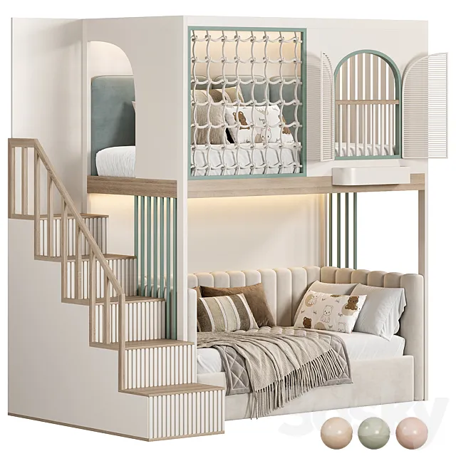 Designer two-level bed Kids room 3ds Max