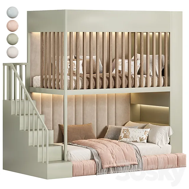 Designer two-level bed Kids room 3ds Max