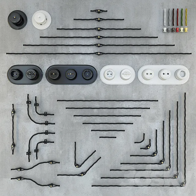 Designer wiring retro + sockets and switches 3DSMax File