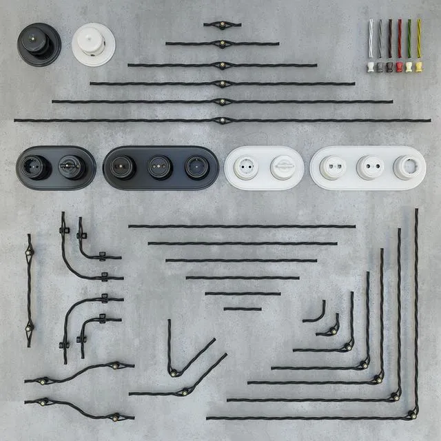 Designer wiring retro + sockets and switches 3dsMax Model