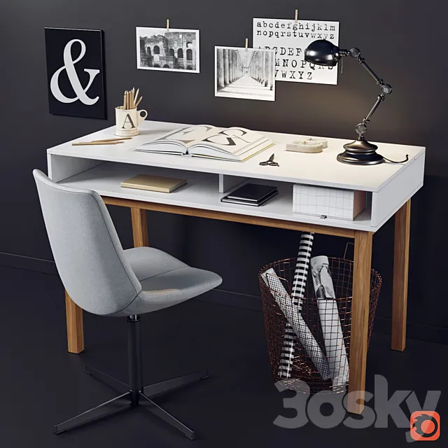 Desk and chair with La Redoute decor 3DSMax File
