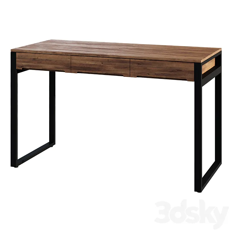 Desk Modern Wooden Natural & Black Office Desk with Drawers & Metal Legs 3DS Max