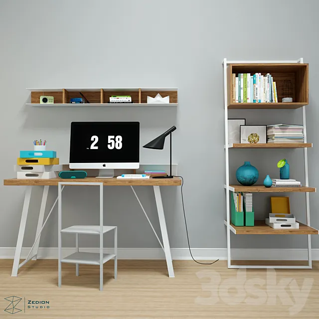 Desk set with shelves 3DSMax File