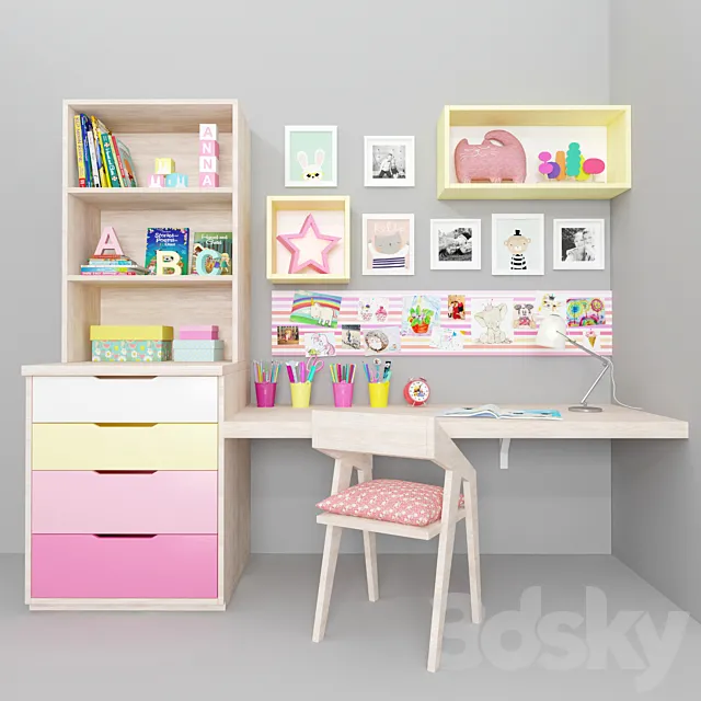 Desk with decor in the nursery 3DS Max Model