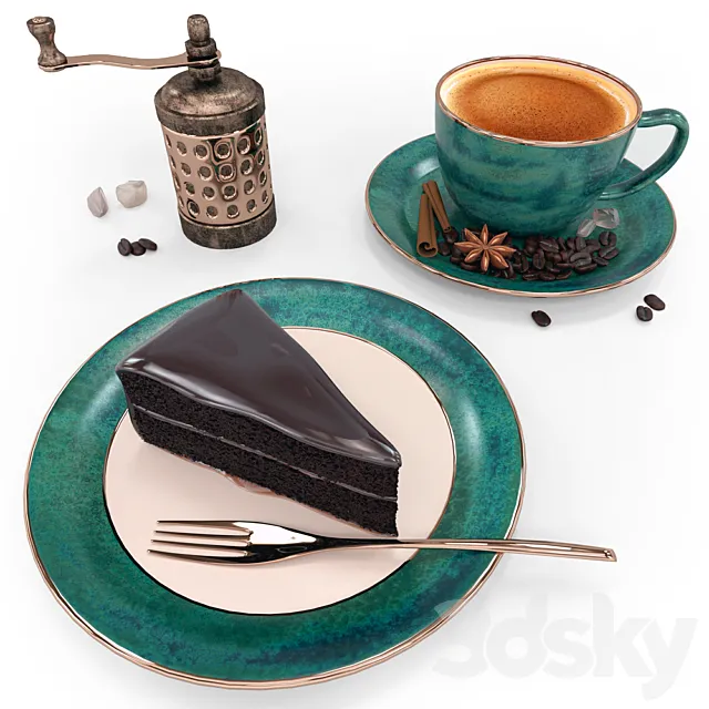 Dessert set. coffee. cake. 3DSMax File