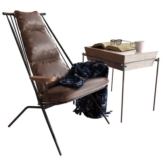 Dialma Brown Armchairs DB004028 and Side Table DB004555 3dsMax Model