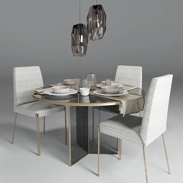 Dining group Kelly Wearstler + suspension Crystal lux DALI 3ds Max