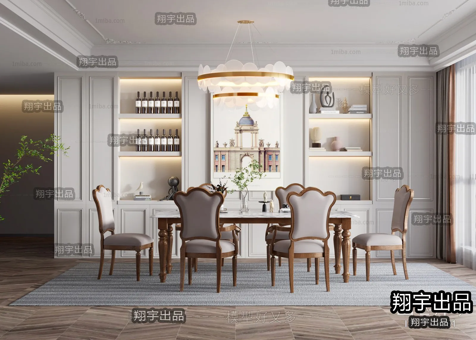 Dining Room 3D Interior Scene – American Style – 001