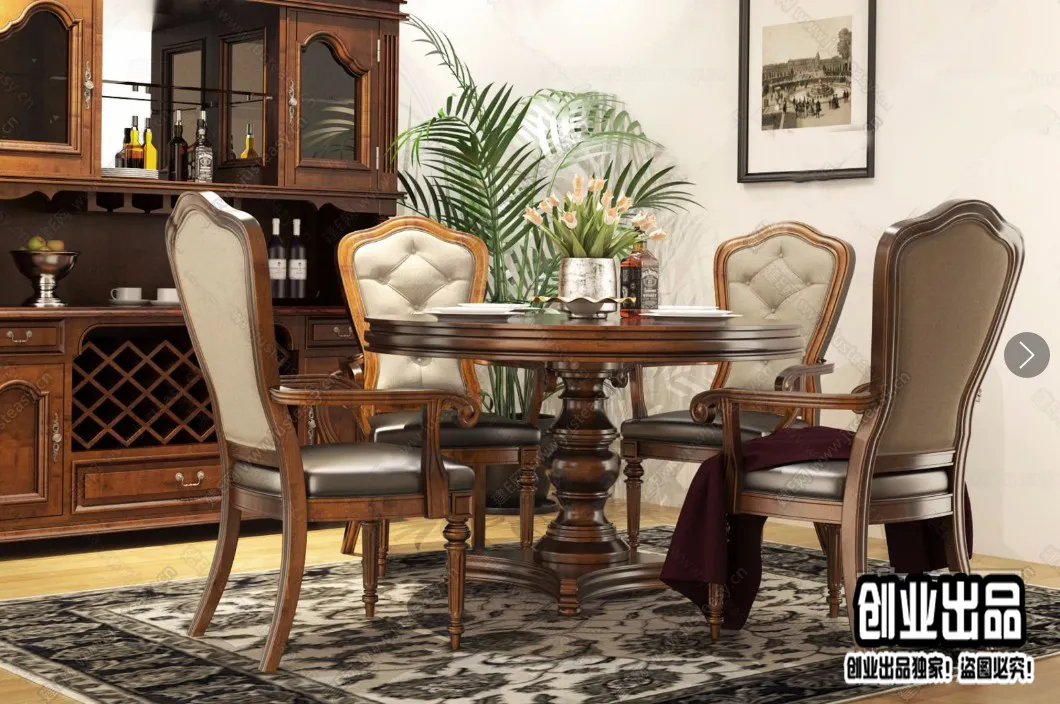 Dining Room 3D Interior Scene – American Style – 002