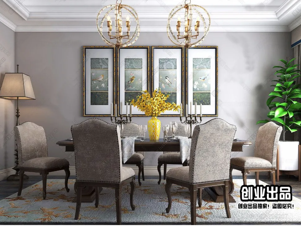 Dining Room 3D Interior Scene – American Style – 003