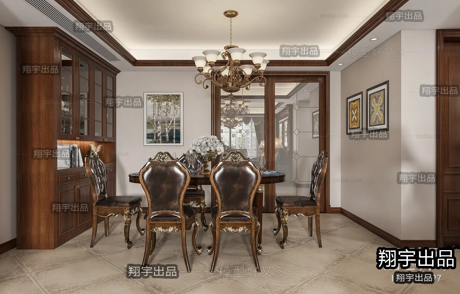 Dining Room 3D Interior Scene – American Style – 009