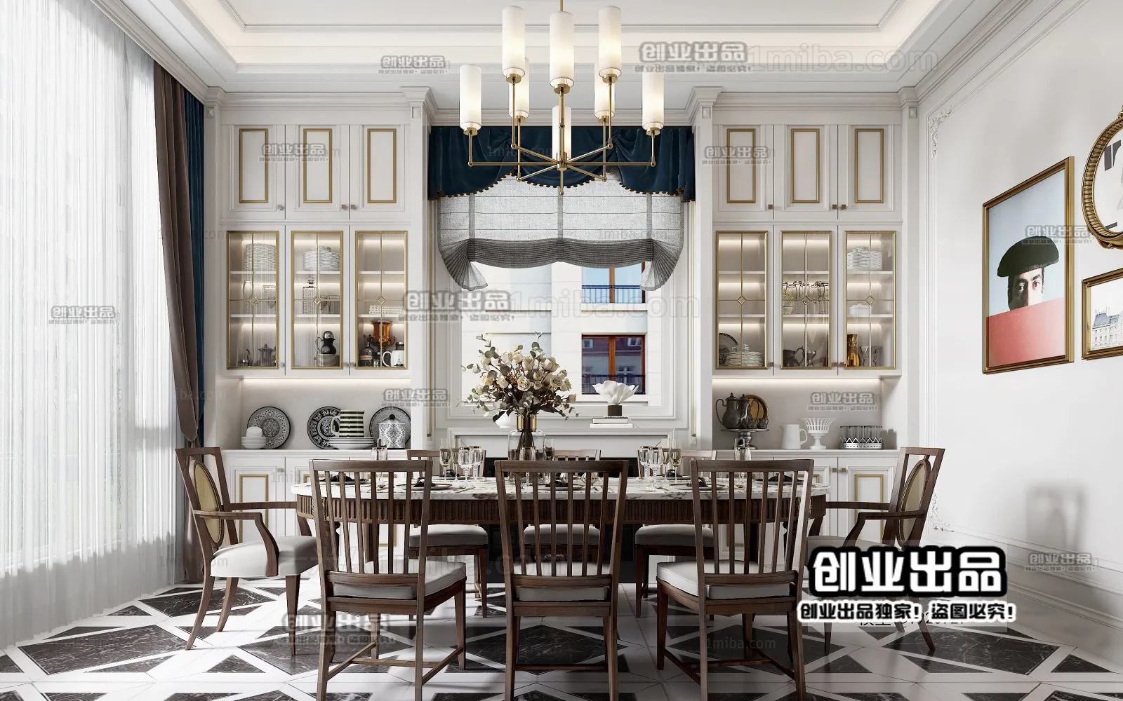 Dining Room 3D Interior Scene – American Style – 011