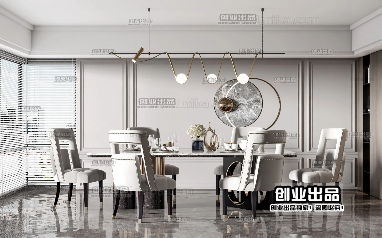 Dining Room 3D Interior Scene – American Style – 012