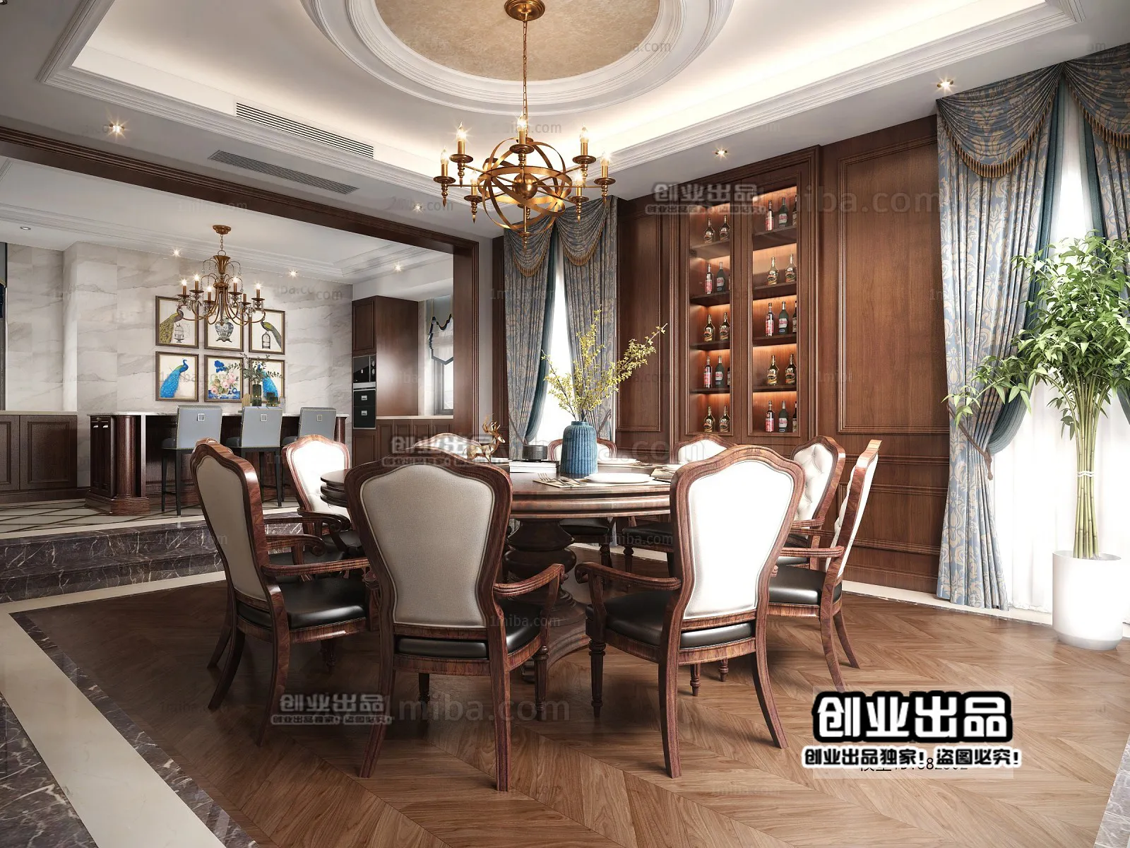 Dining Room 3D Interior Scene – American Style – 013