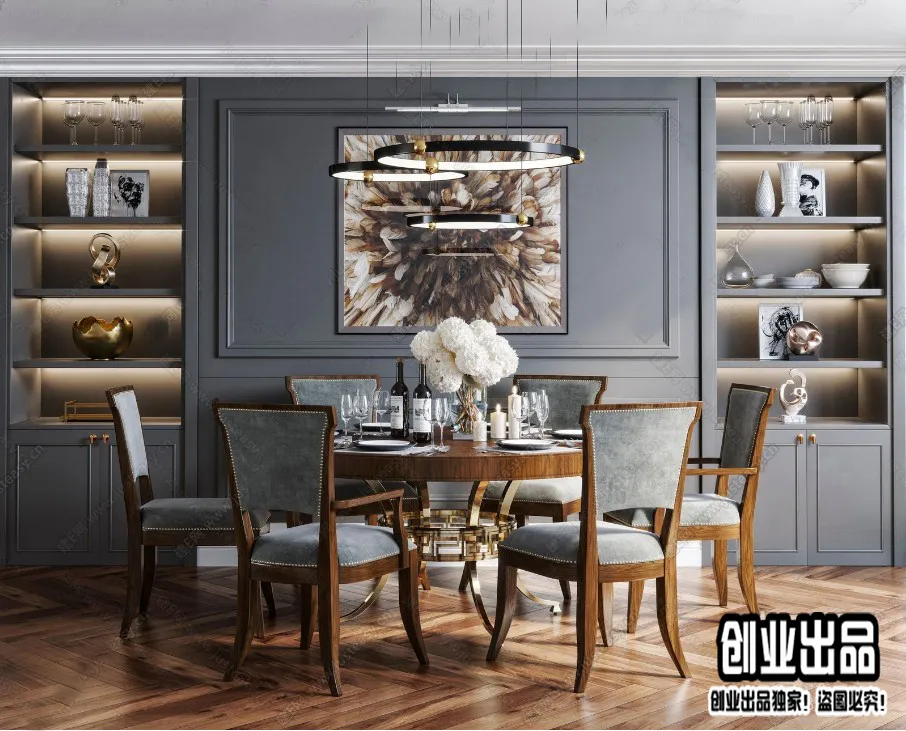 Dining Room 3D Interior Scene – American Style – 015