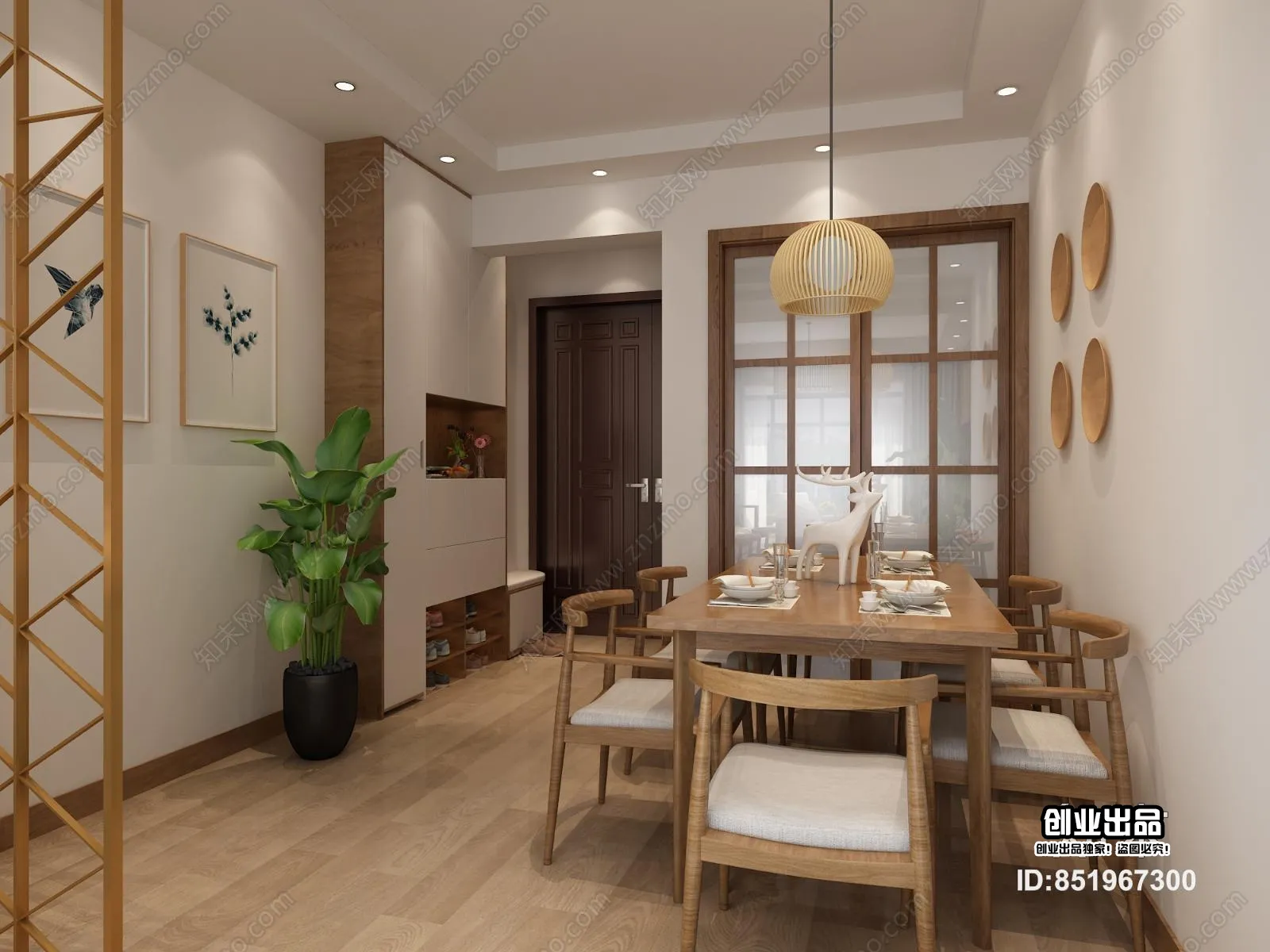 Dining Room 3D Interior Scene – Japanese Style – 048