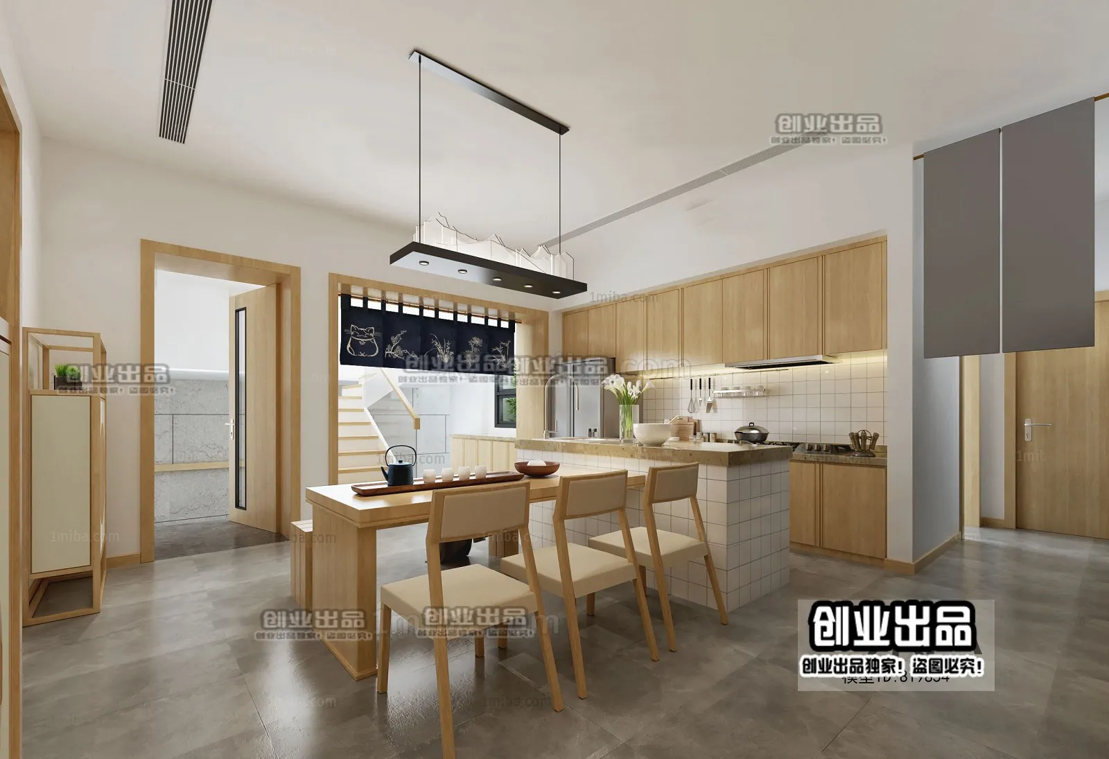 Dining Room 3D Interior Scene – Japanese Style – 053