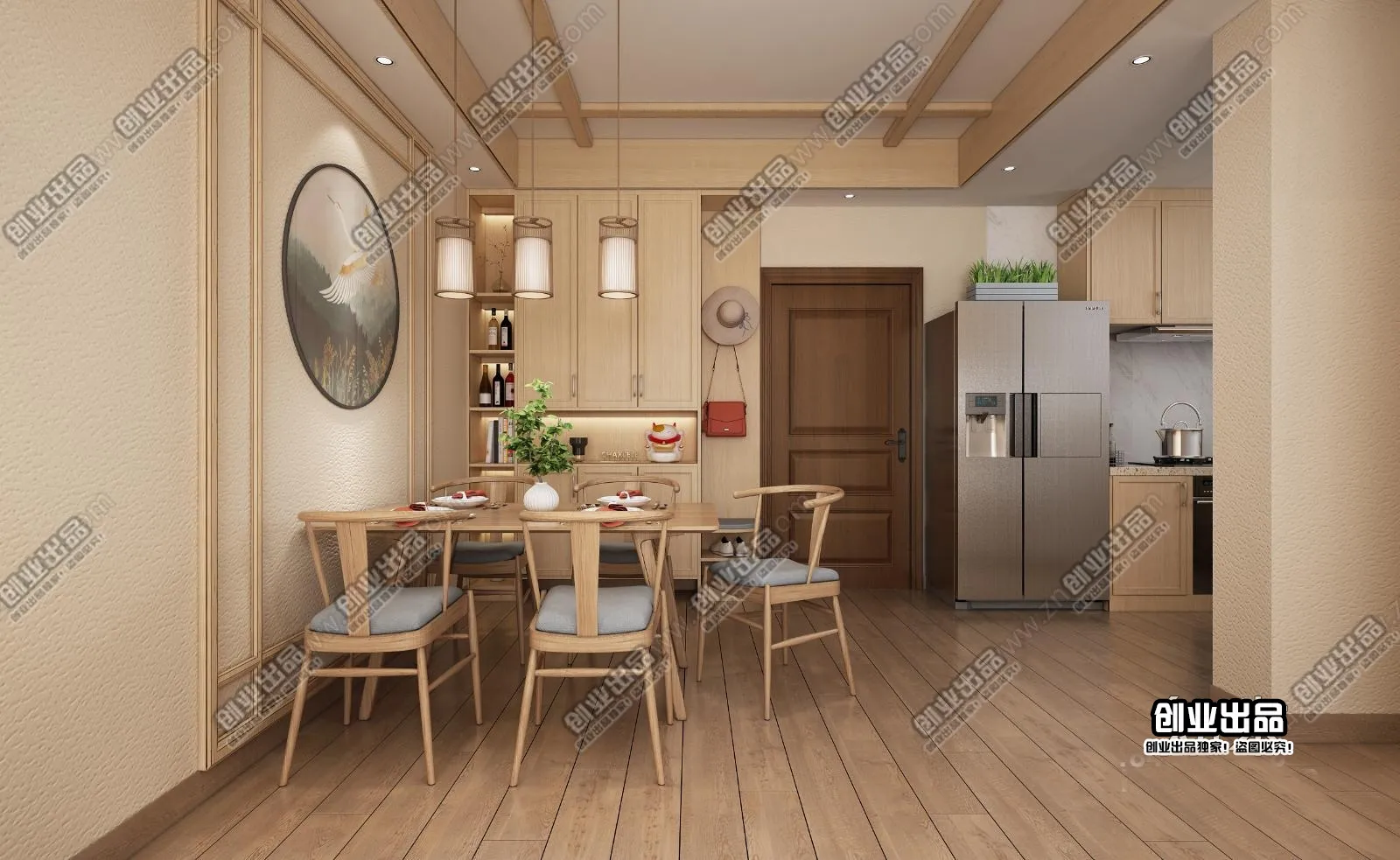 Dining Room 3D Interior Scene – Japanese Style – 056