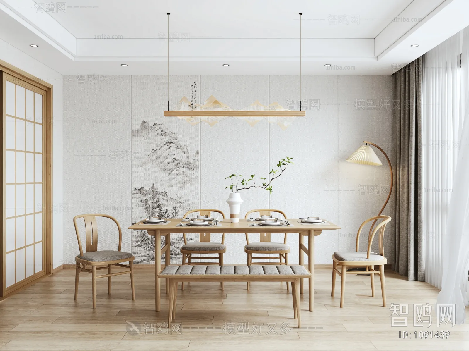 Dining Room 3D Interior Scene – Japanese Style – 058