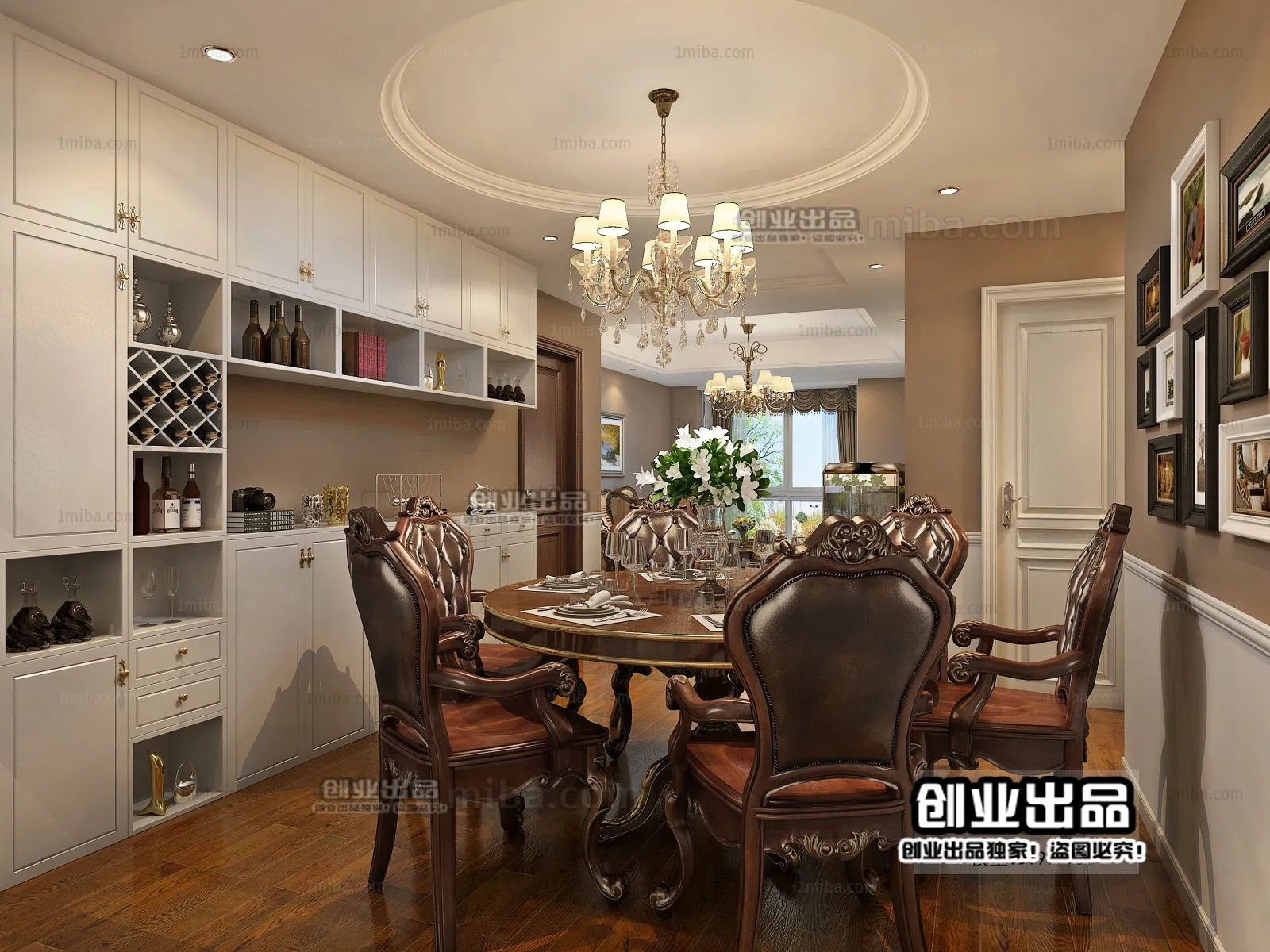 Dining Room 3D Interior Scene Model – European Style – 002