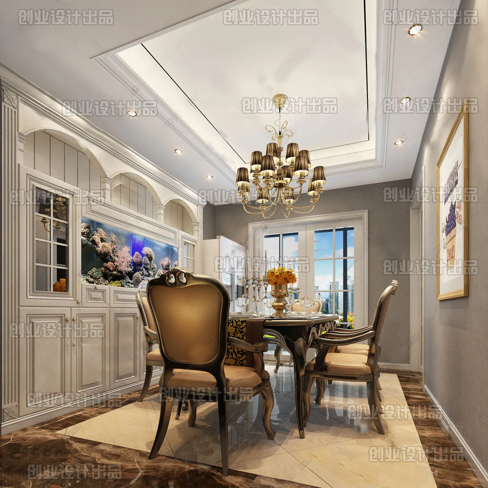 Dining Room 3D Interior Scene Model – European Style – 005