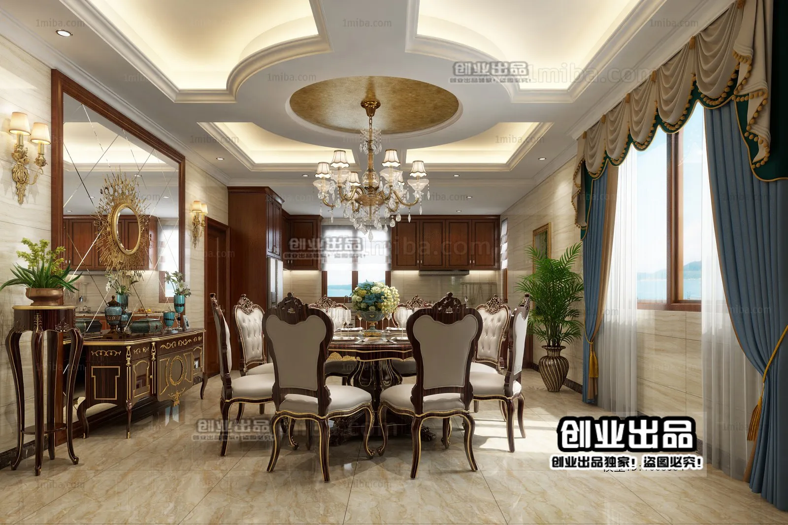 Dining Room 3D Interior Scene Model – European Style – 009