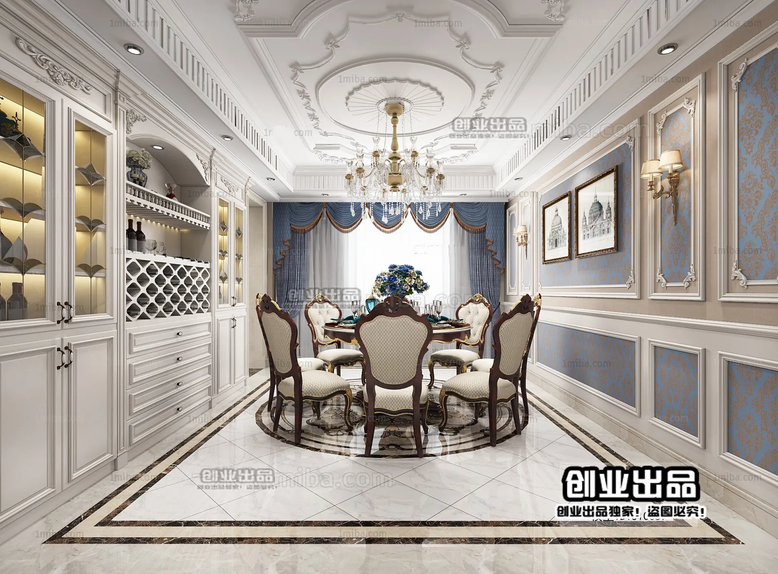 Dining Room 3D Interior Scene Model – European Style – 014