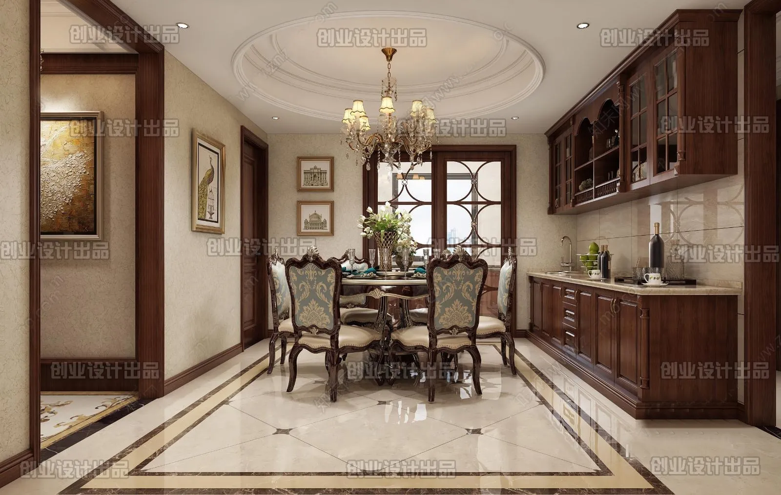 Dining Room 3D Interior Scene Model – European Style – 016