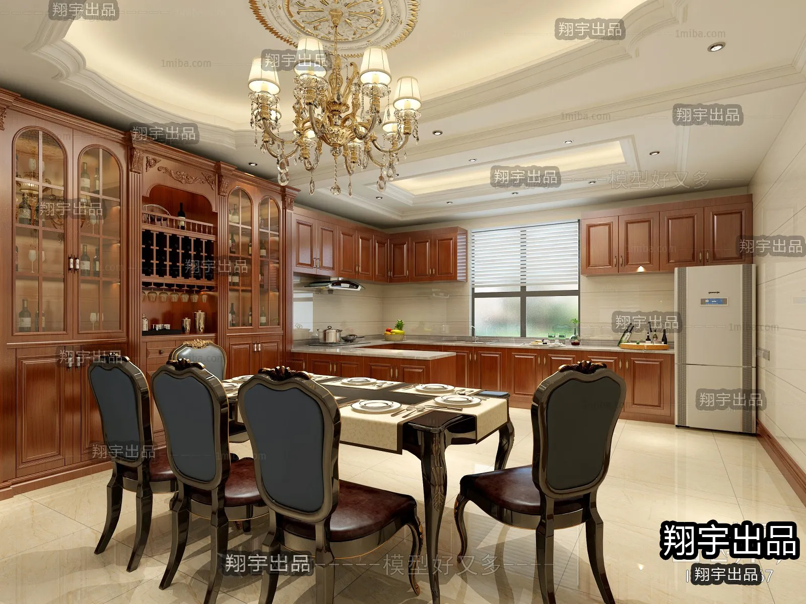 Dining Room 3D Interior Scene Model – European Style – 019