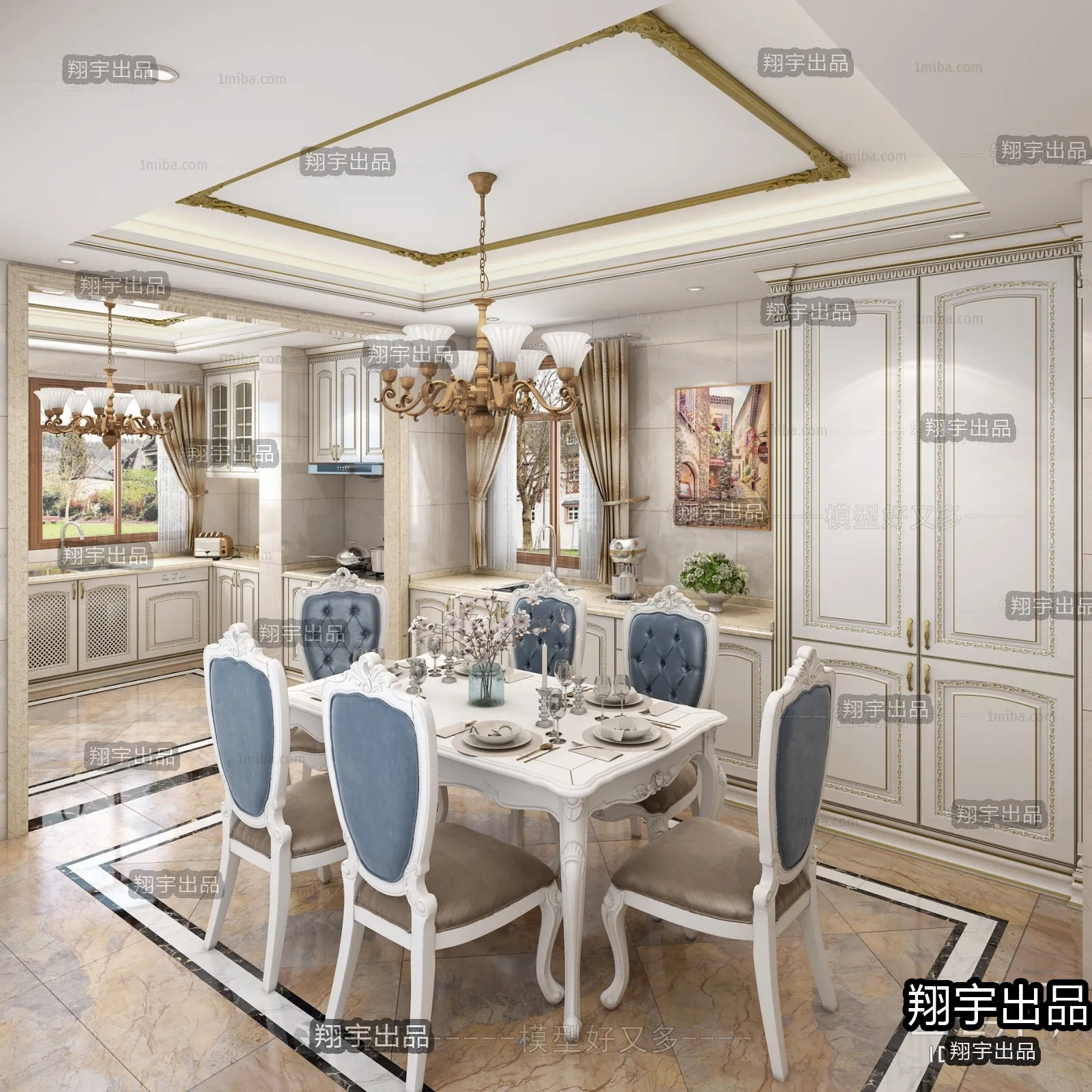 Dining Room 3D Interior Scene Model – European Style – 020