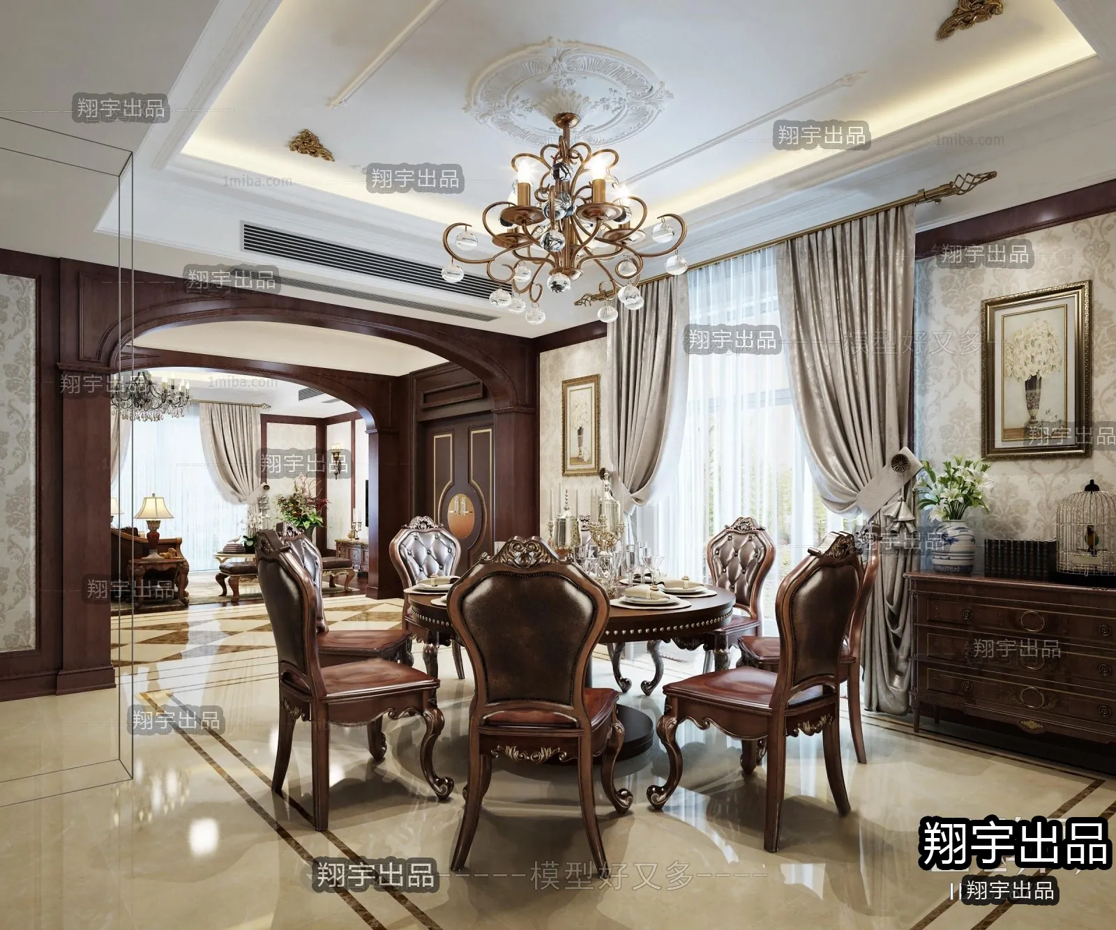 Dining Room 3D Interior Scene Model – European Style – 022