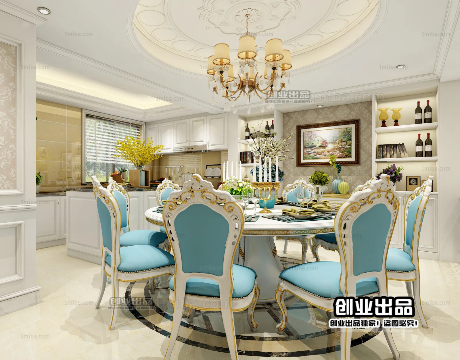 Dining Room 3D Interior Scene Model – European Style – 024