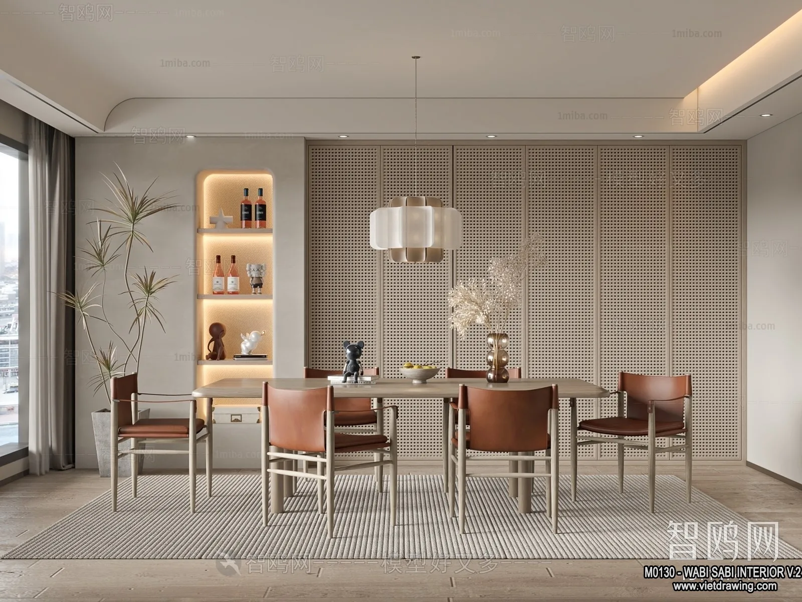 Dining Room 3D Interior Scene Model – Wabi Sabi Style – 038