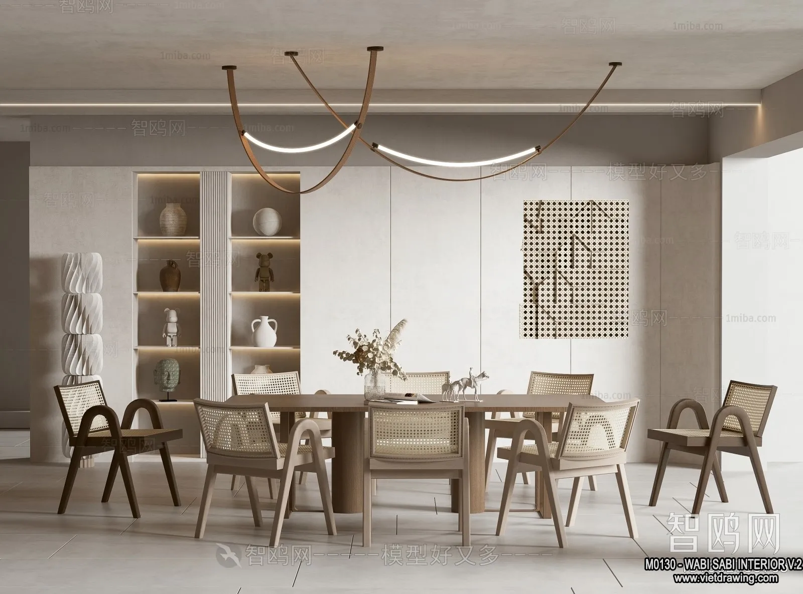 Dining Room 3D Interior Scene Model – Wabi Sabi Style – 045