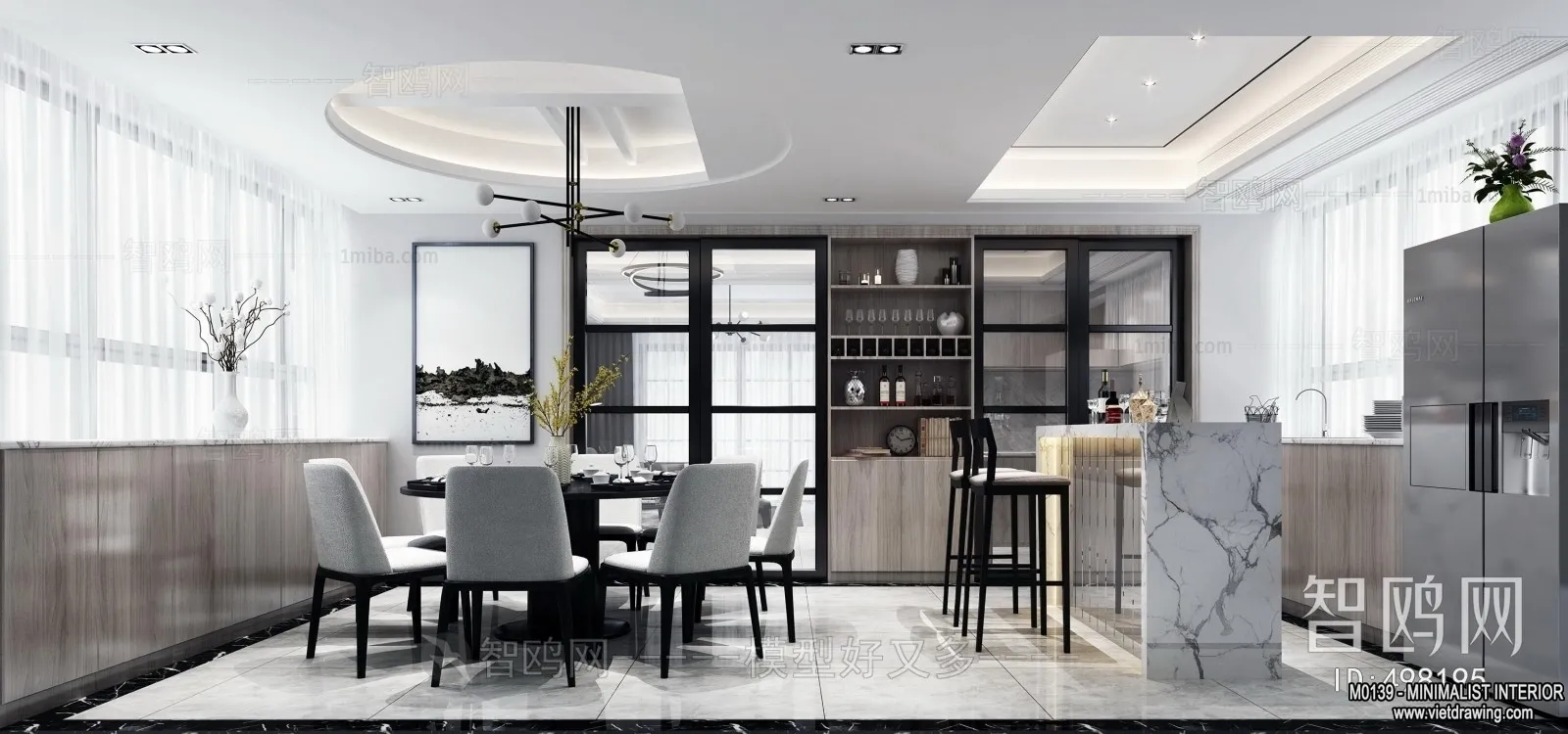 Dining Room – Minimalist Style – 3D Interior Scene – 018