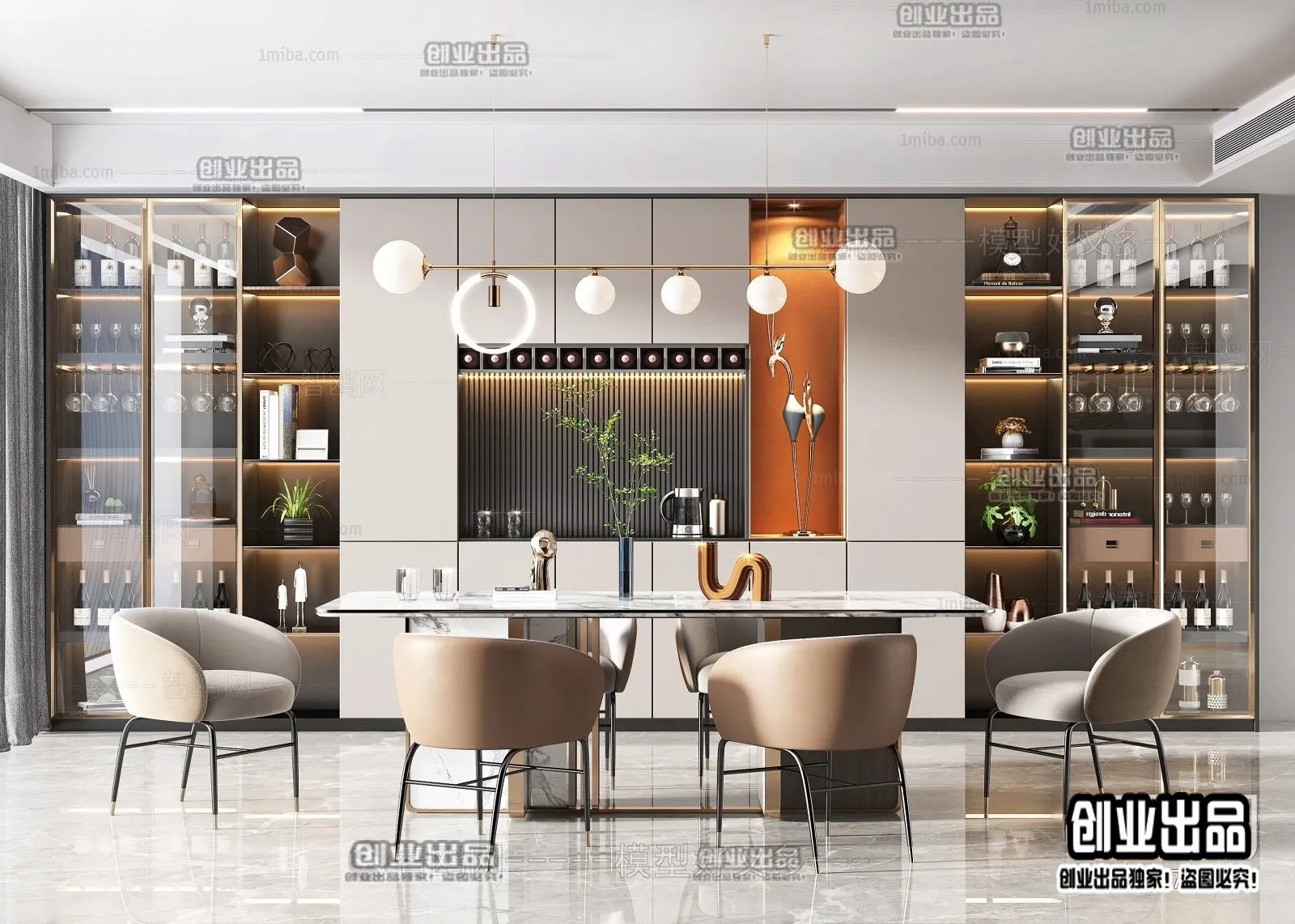 Dining Room – Modern Style Interior 3D Scenes – 008