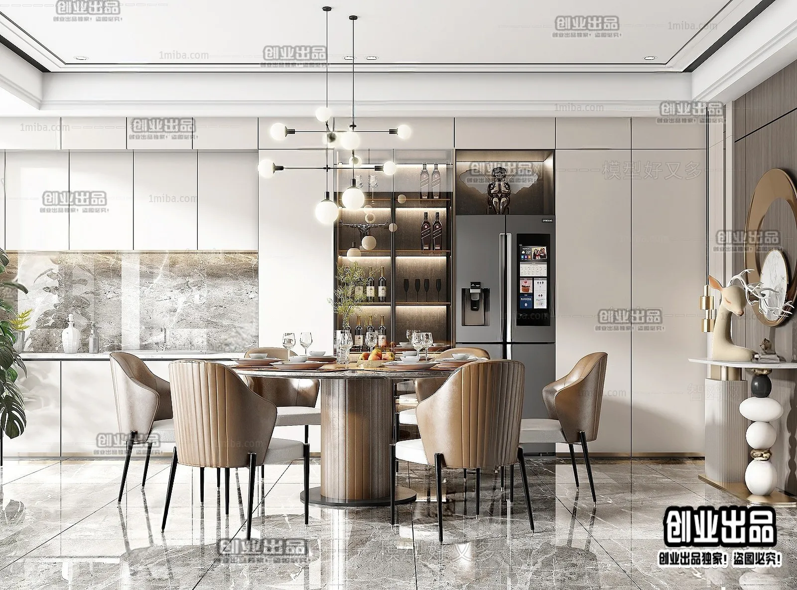 Dining Room – Modern Style Interior 3D Scenes – 011