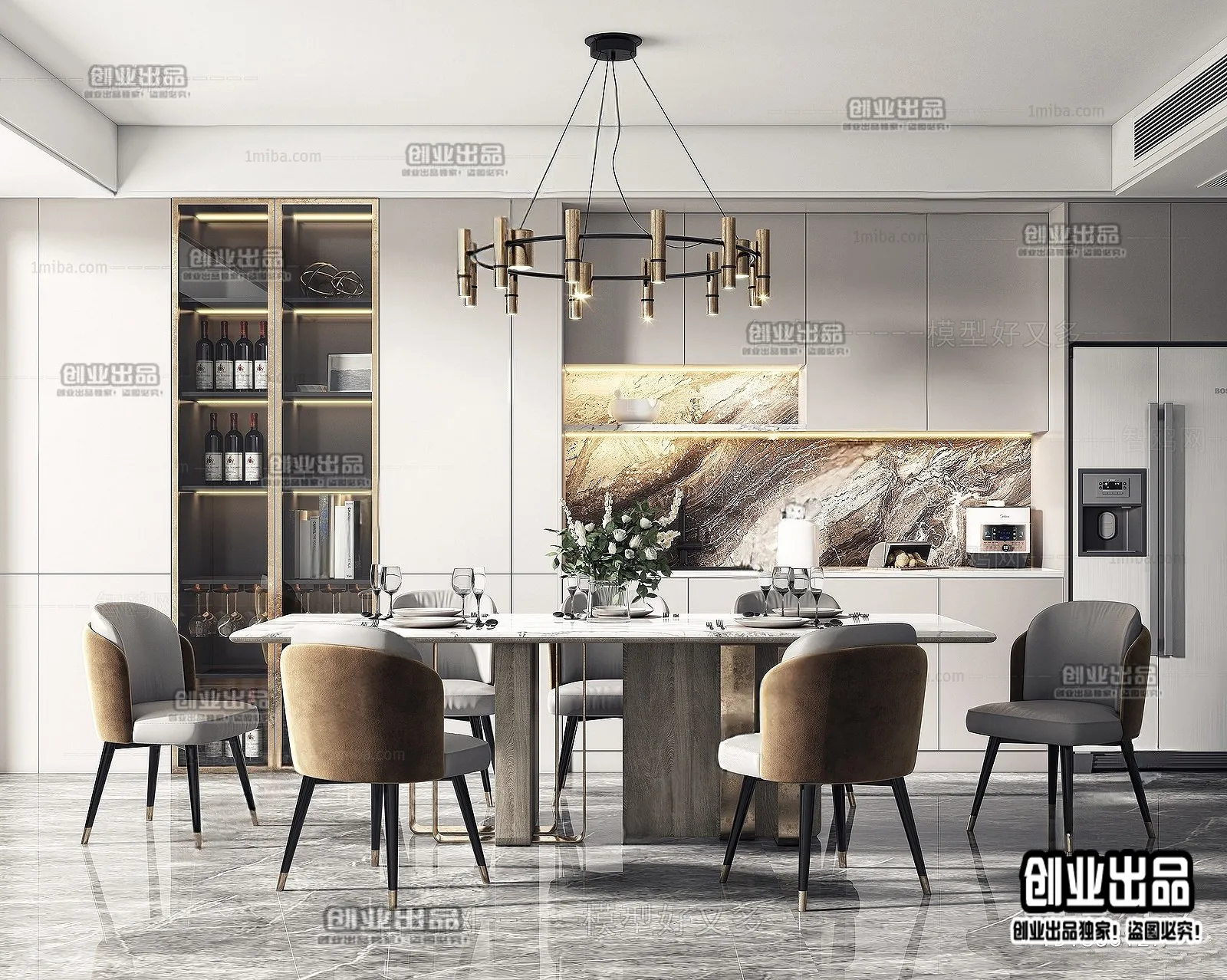 Dining Room – Modern Style Interior 3D Scenes – 014