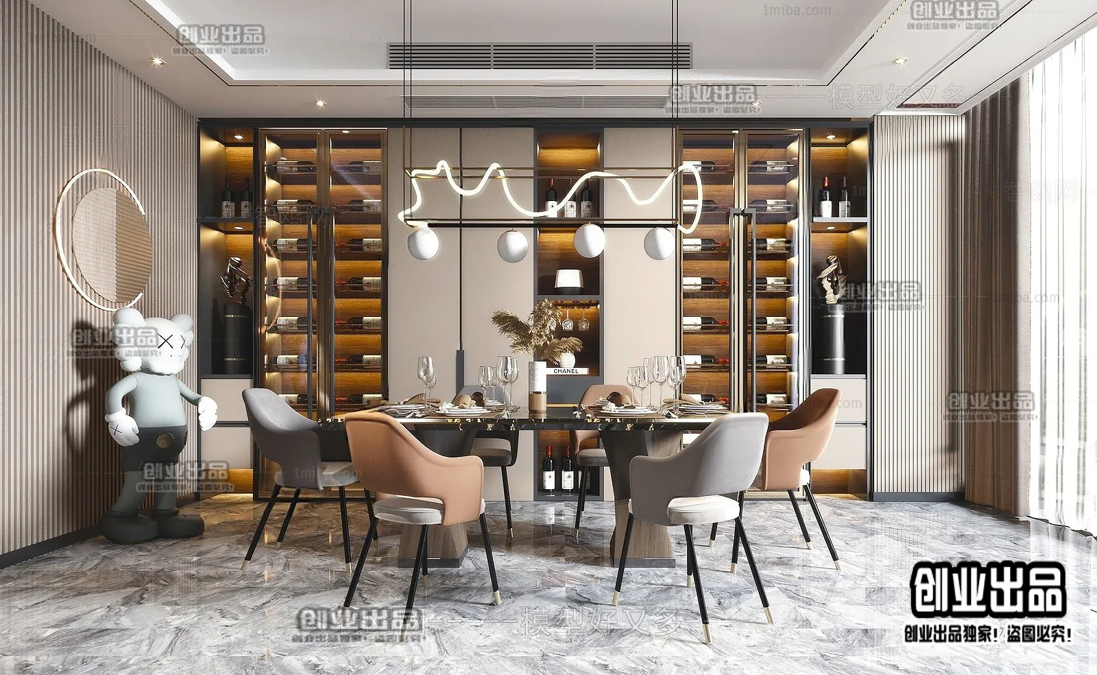 Dining Room – Modern Style Interior 3D Scenes – 021