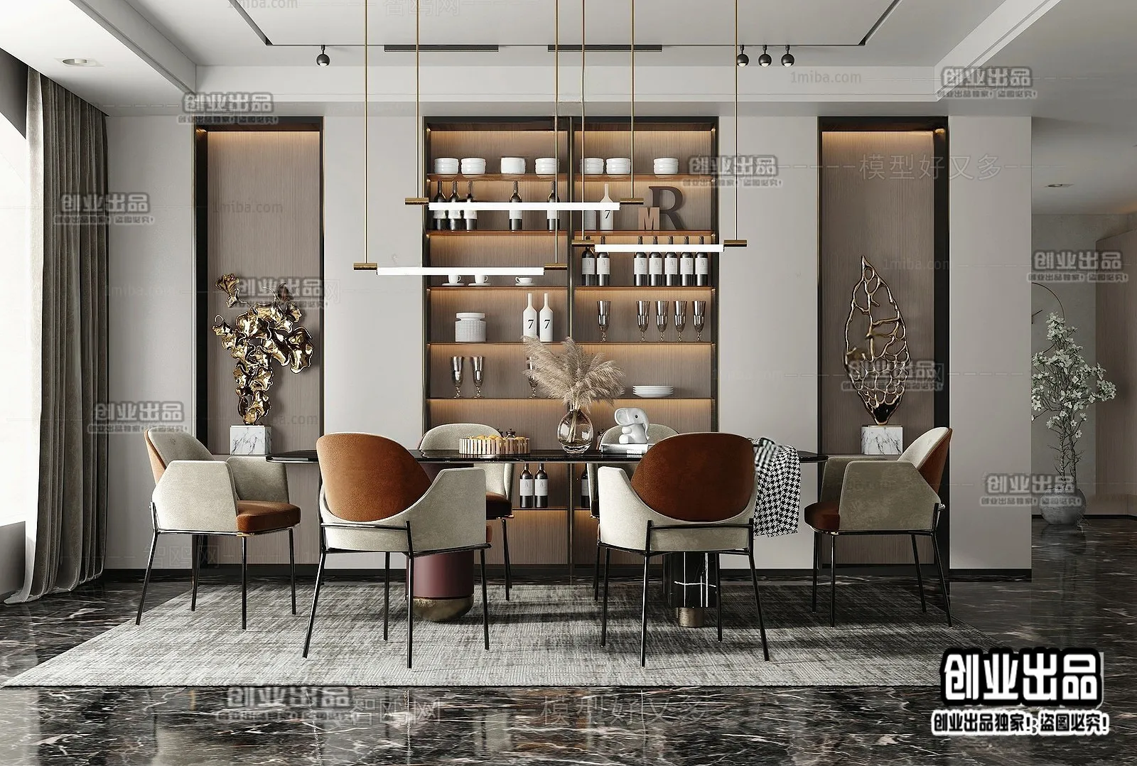 Dining Room – Modern Style Interior 3D Scenes – 022