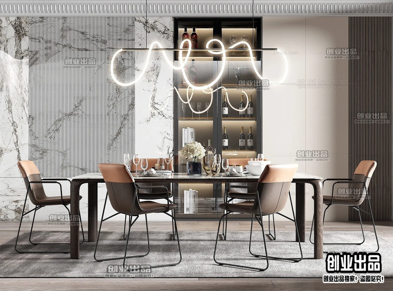 Dining Room – Modern Style Interior 3D Scenes – 029