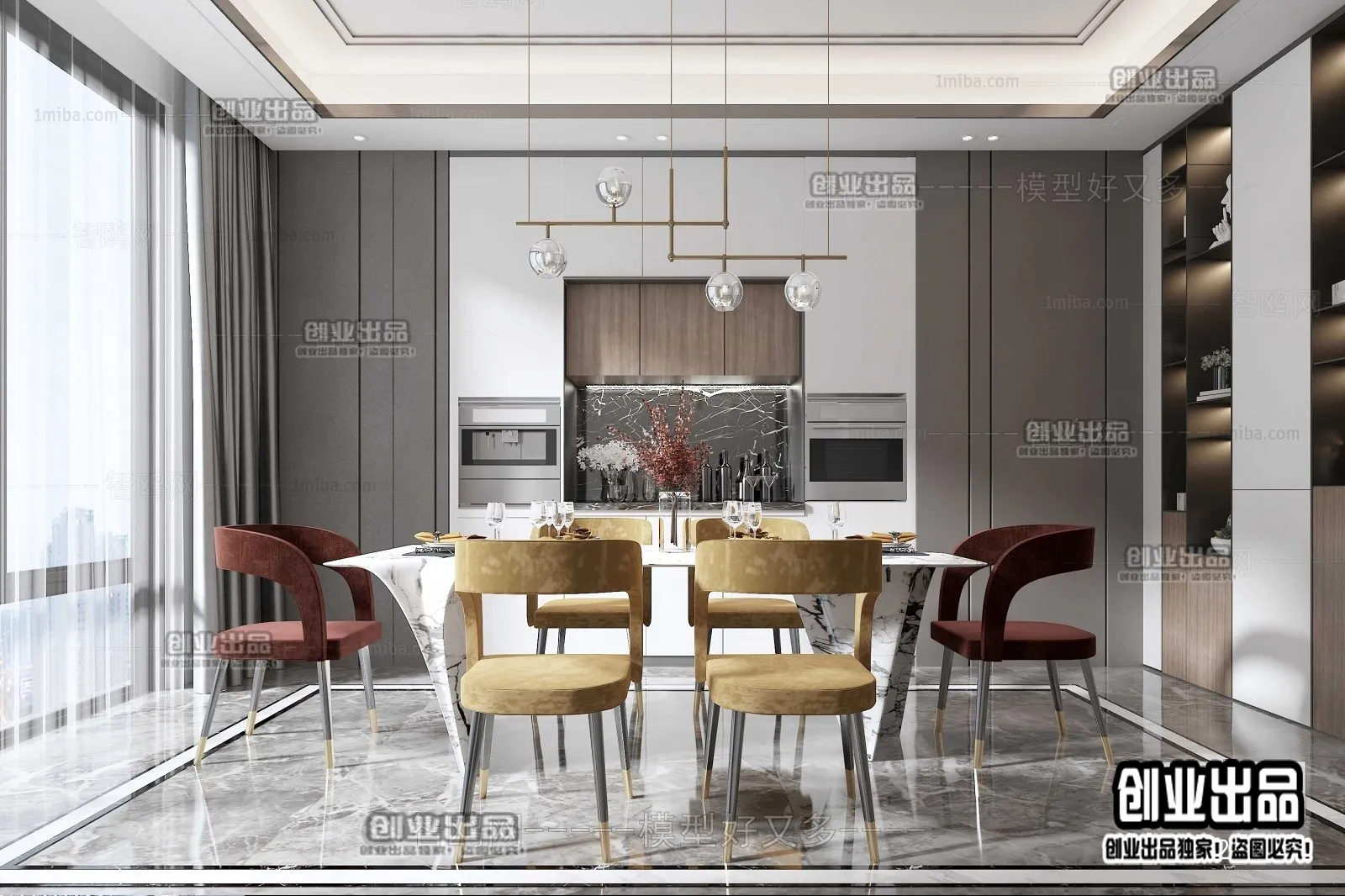 Dining Room – Modern Style Interior 3D Scenes – 030